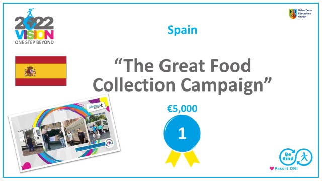 1st Place – Spain with “The Great Food Collection Campaign” €5,000 donation to “Food Banks of Spain”