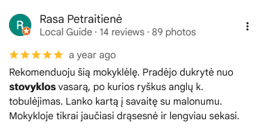 Tevu atsiliepimas apie anglu kalbos stovykla vaikams Kaune Helen Doron