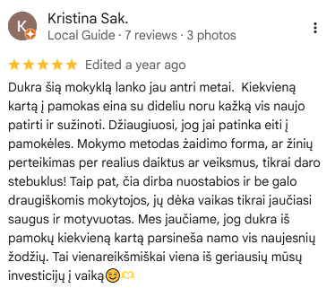 Tėvų atsiliepimas apie Helen Doron anglų kalbos kursus vaikams Kaune