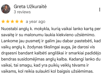 Tėvų atsiliepimas apie Helen Doron anglų kalbos kursus vaikams Kaune
